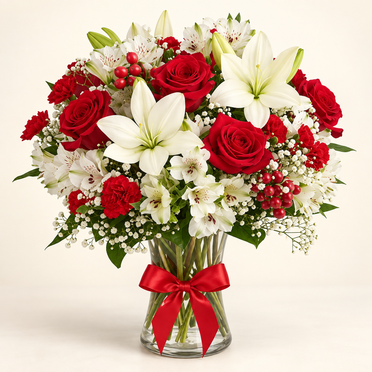 Red Rose & White Lily Bouquet