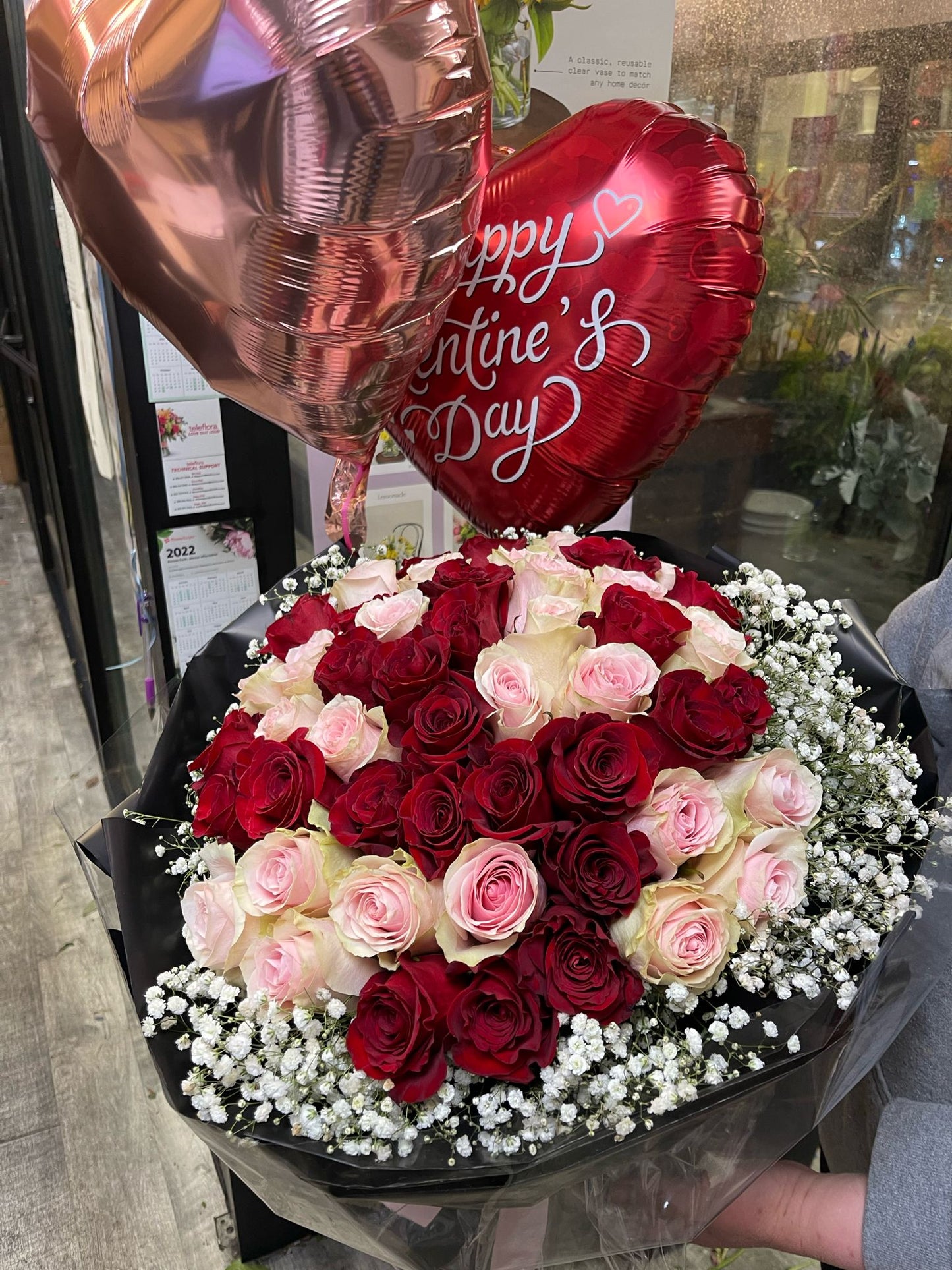48 Roses Love Bouquet with Heart Balloons