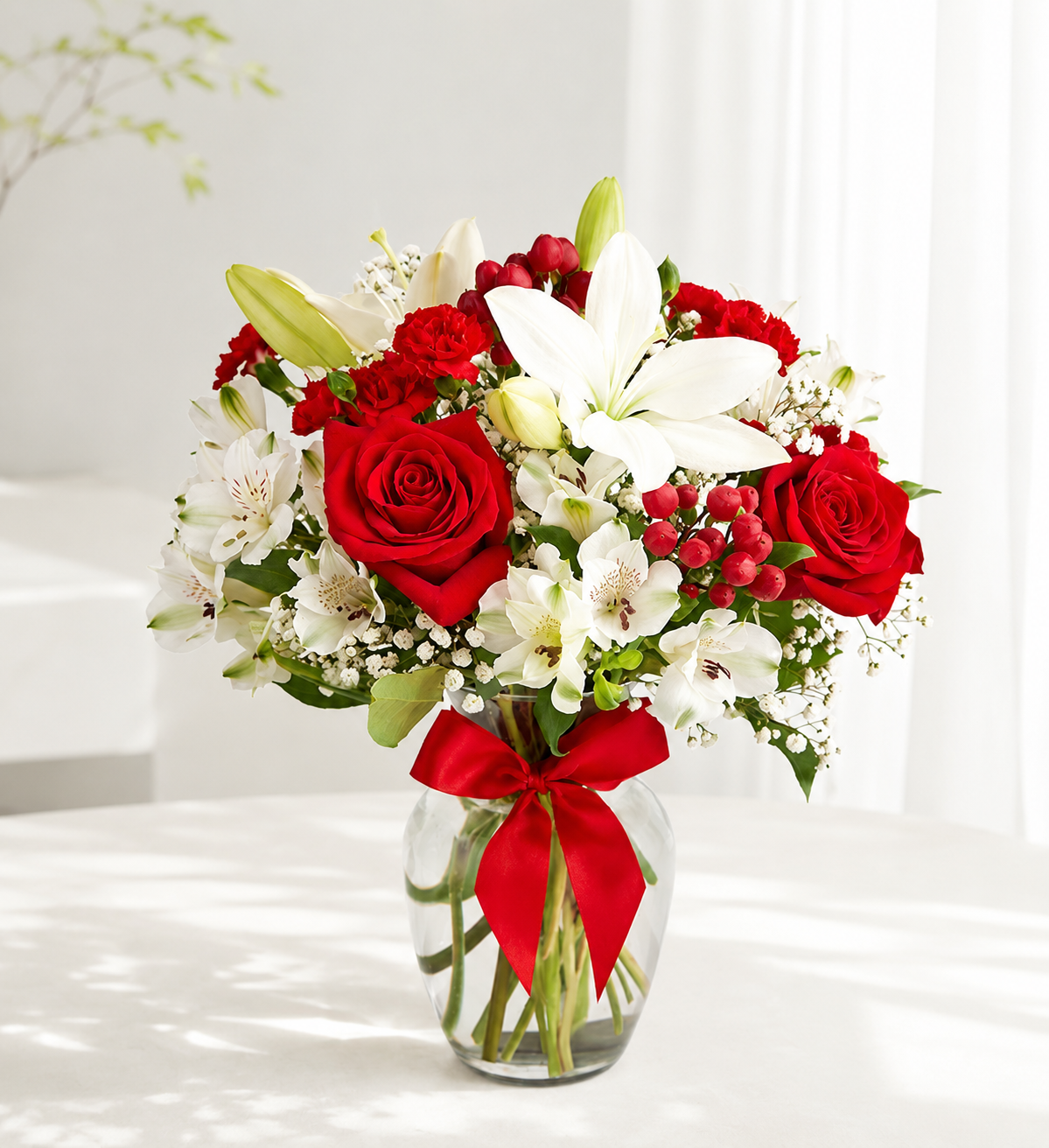 Red Rose & White Lily Bouquet