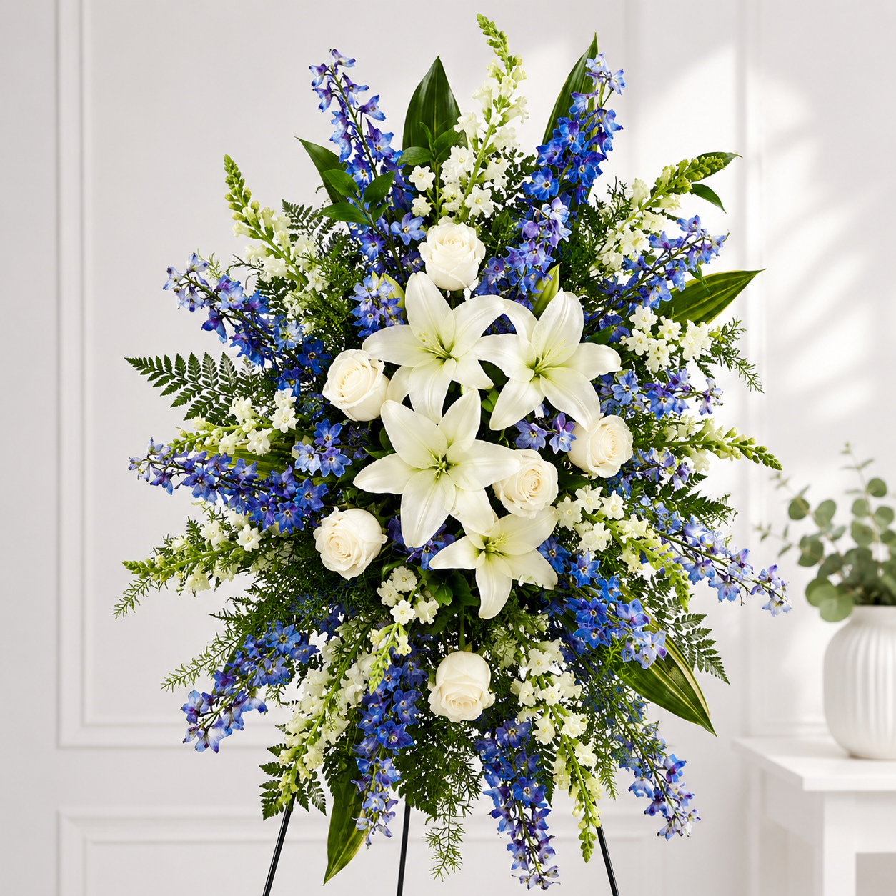 Blue & White Lily Standing Spray