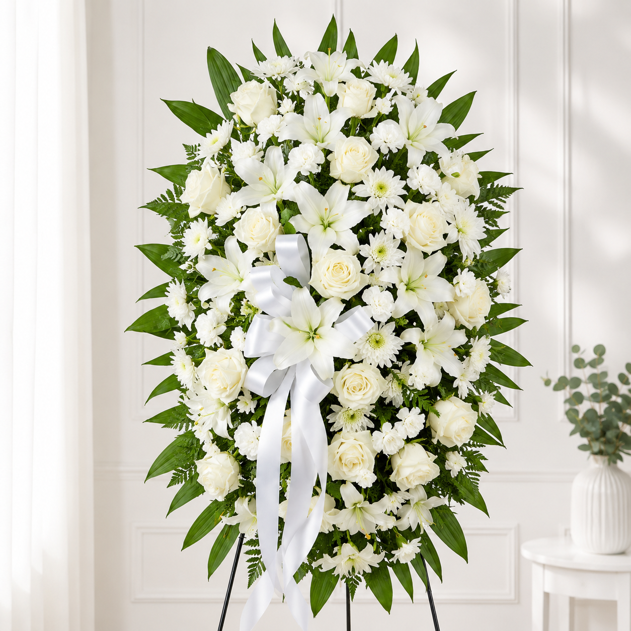 White Lily & Rose Standing Spray