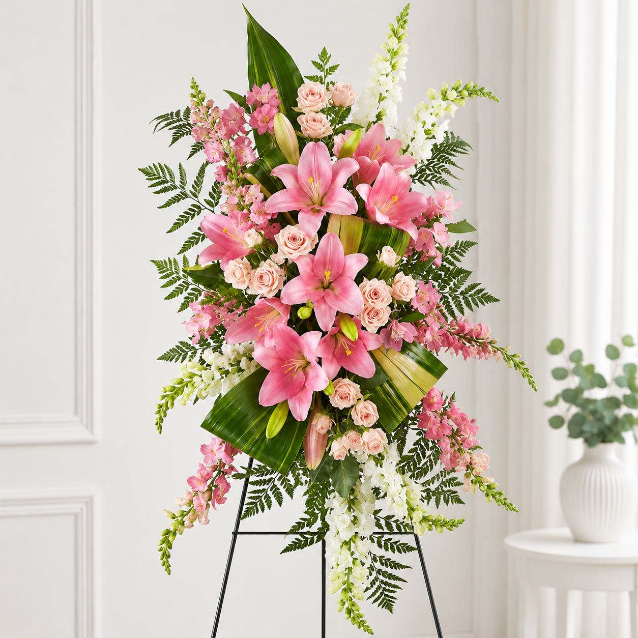 Pink Lily & Rose Standing Spray