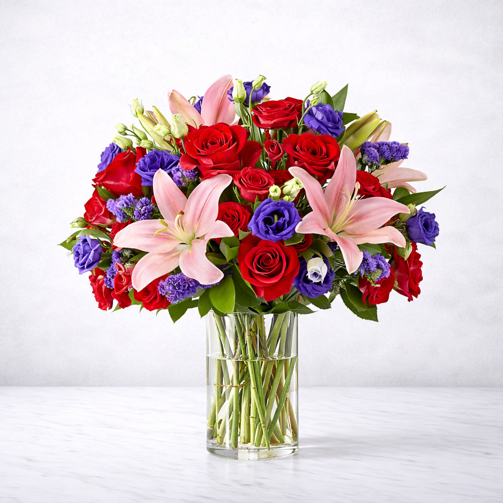 Close-up of vibrant mixed birthday bouquet