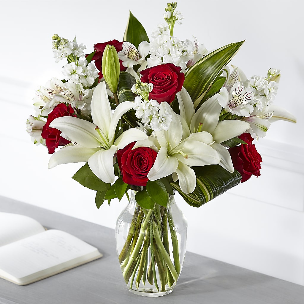 Loving Respect Bouquet – Elegant Red & White Sympathy Flowers