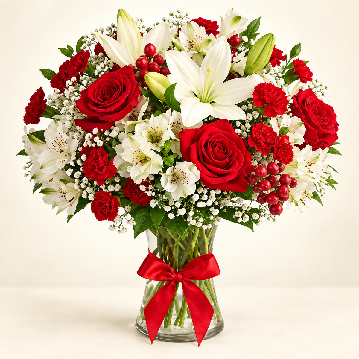 Red Rose & White Lily Bouquet