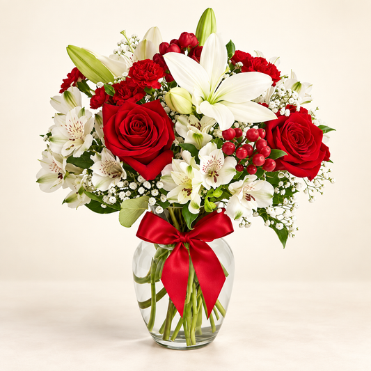 Red Rose & White Lily Bouquet