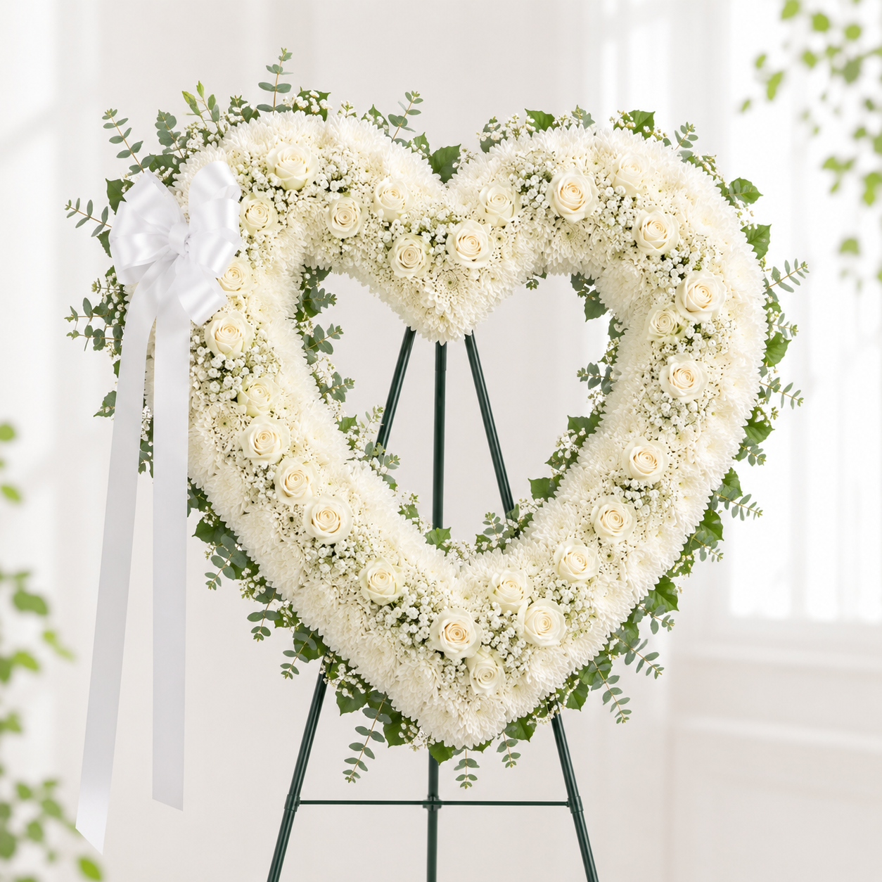 Classic White Heart Sympathy Wreath