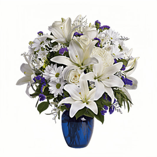 Beautiful in Blue - White & Purple Sympathy Vase
