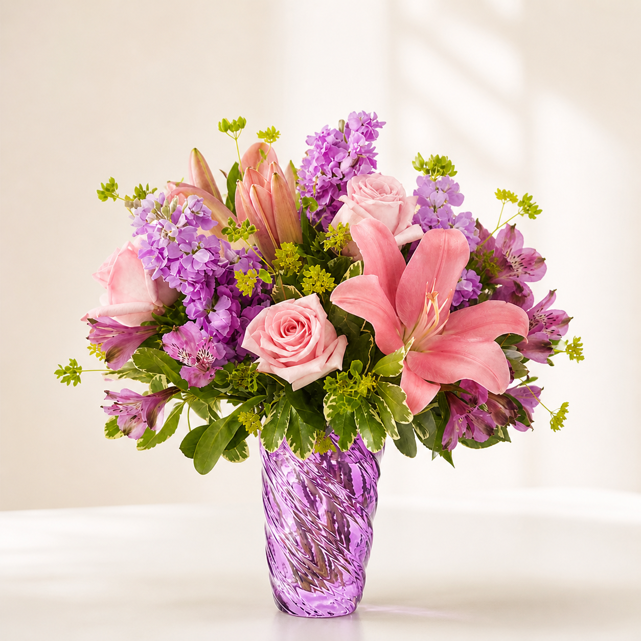 Precious Petals Bouquet with Luxe Swirl Vase