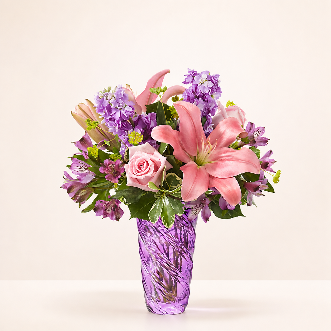 Precious Petals Bouquet with Luxe Swirl Vase