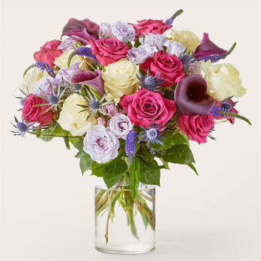 Garden Goddess Bouquet – Deluxe Purple & Cream Rose Mix