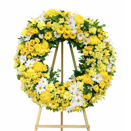 Sunshine Tribute Yellow & White Standing Wreath