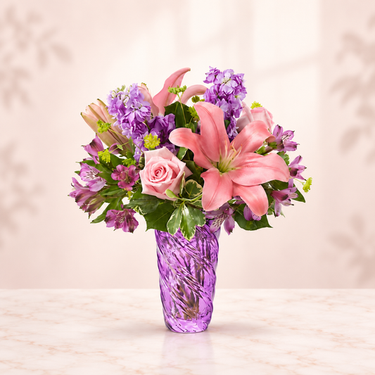 Precious Petals Bouquet with Luxe Swirl Vase
