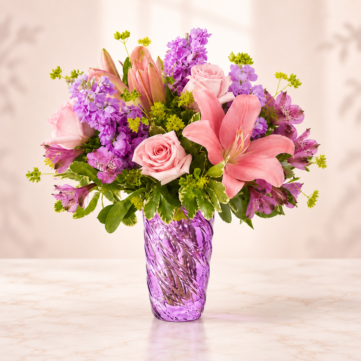 Precious Petals Bouquet with Luxe Swirl Vase