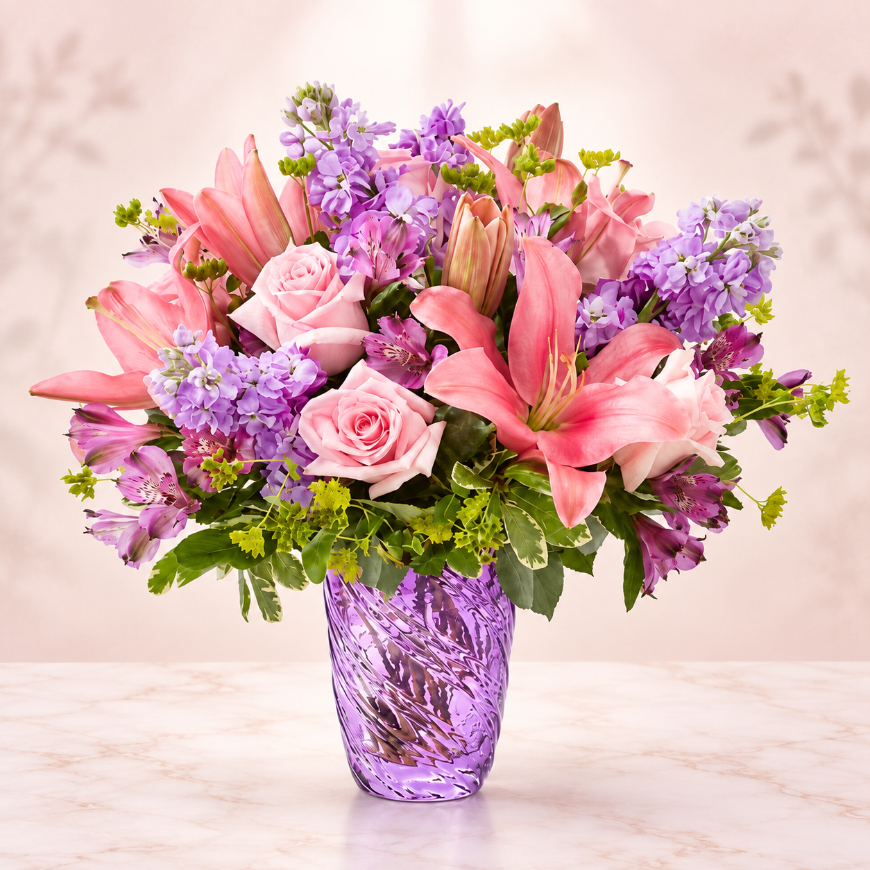 Precious Petals Bouquet with Luxe Swirl Vase