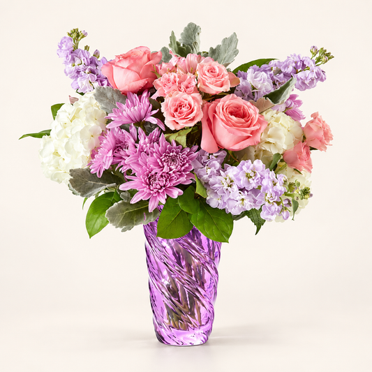Silver Lining Bouquet Soft Pink Roses & Hydrangea Arrangement