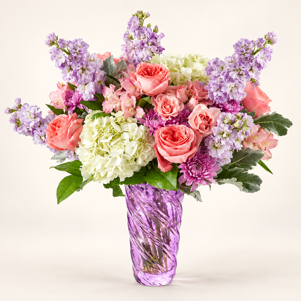 Silver Lining Bouquet Soft Pink Roses & Hydrangea Arrangement