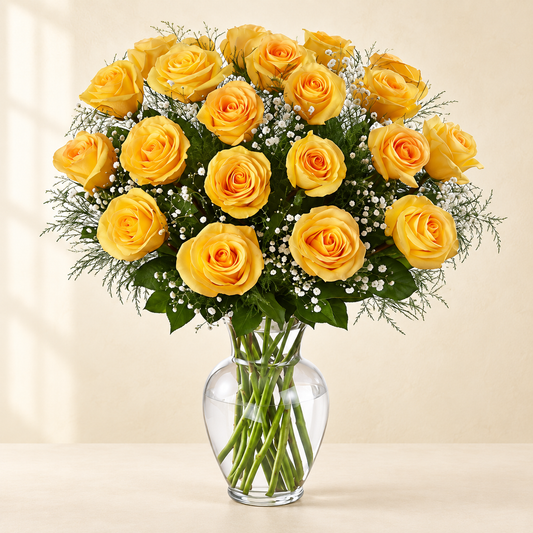 Sunny Yellow Roses Vase Arrangement