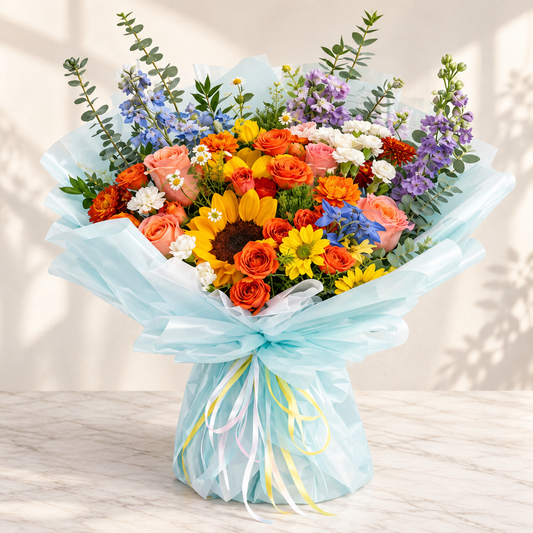 Mixed Garden Bouquet with Sunflowers & Roses