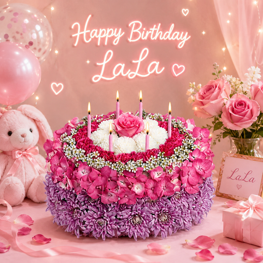 LaLa Pink Floral Birthday Cake