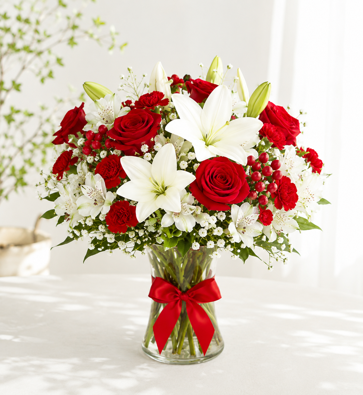 Red Rose & White Lily Bouquet