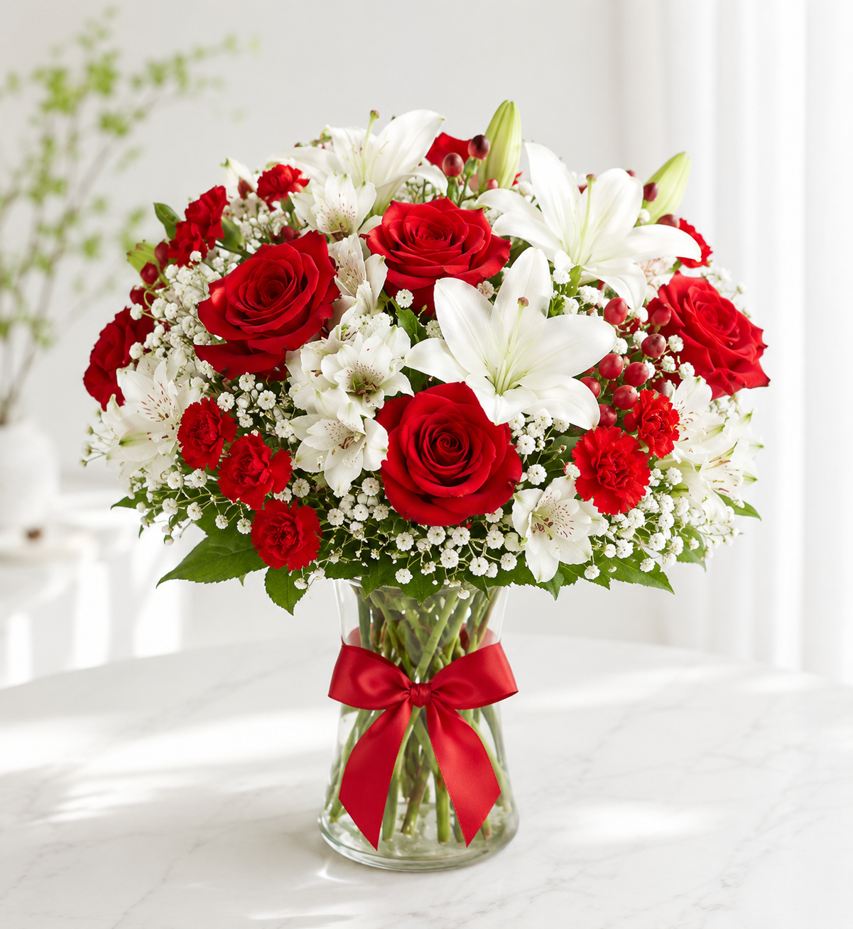 Red Rose & White Lily Bouquet