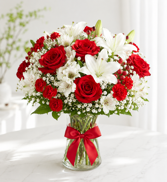 Red Rose & White Lily Bouquet