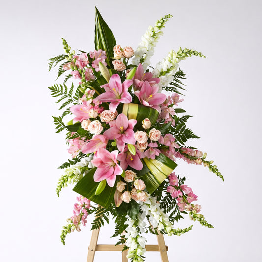 Elegant Embrace Pink Lily Standing Spray – Sympathy Flowers Baldwin Park