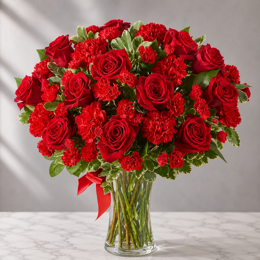 You Are My Heart | Red Roses & Carnations Bouquet