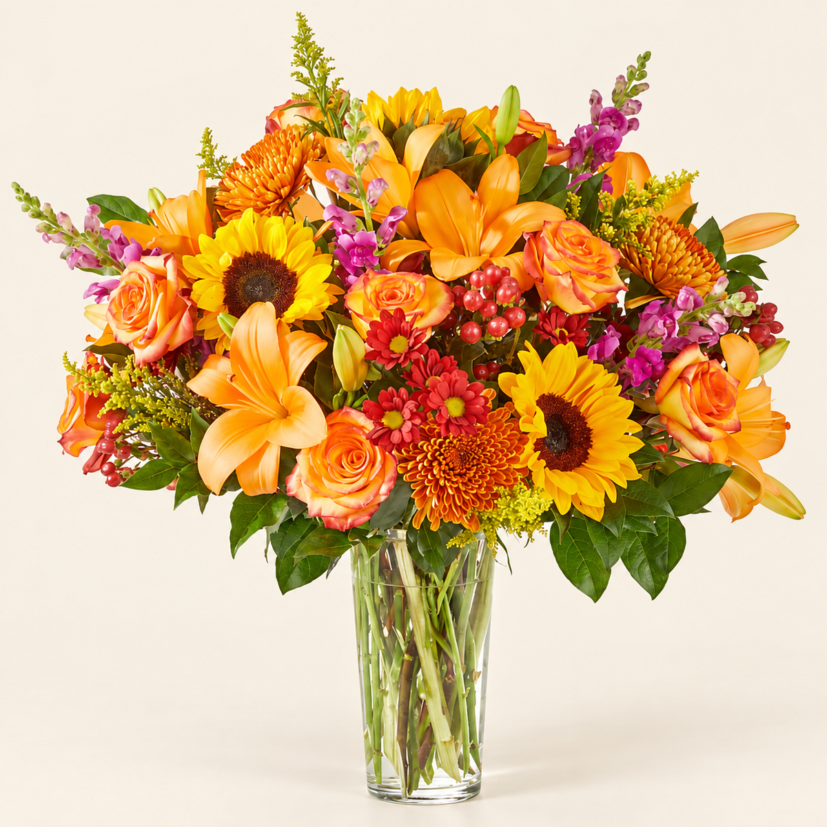 Seasons Change bouquet with roses, mums, and daisies, same-day delivery in Baldwin Park
