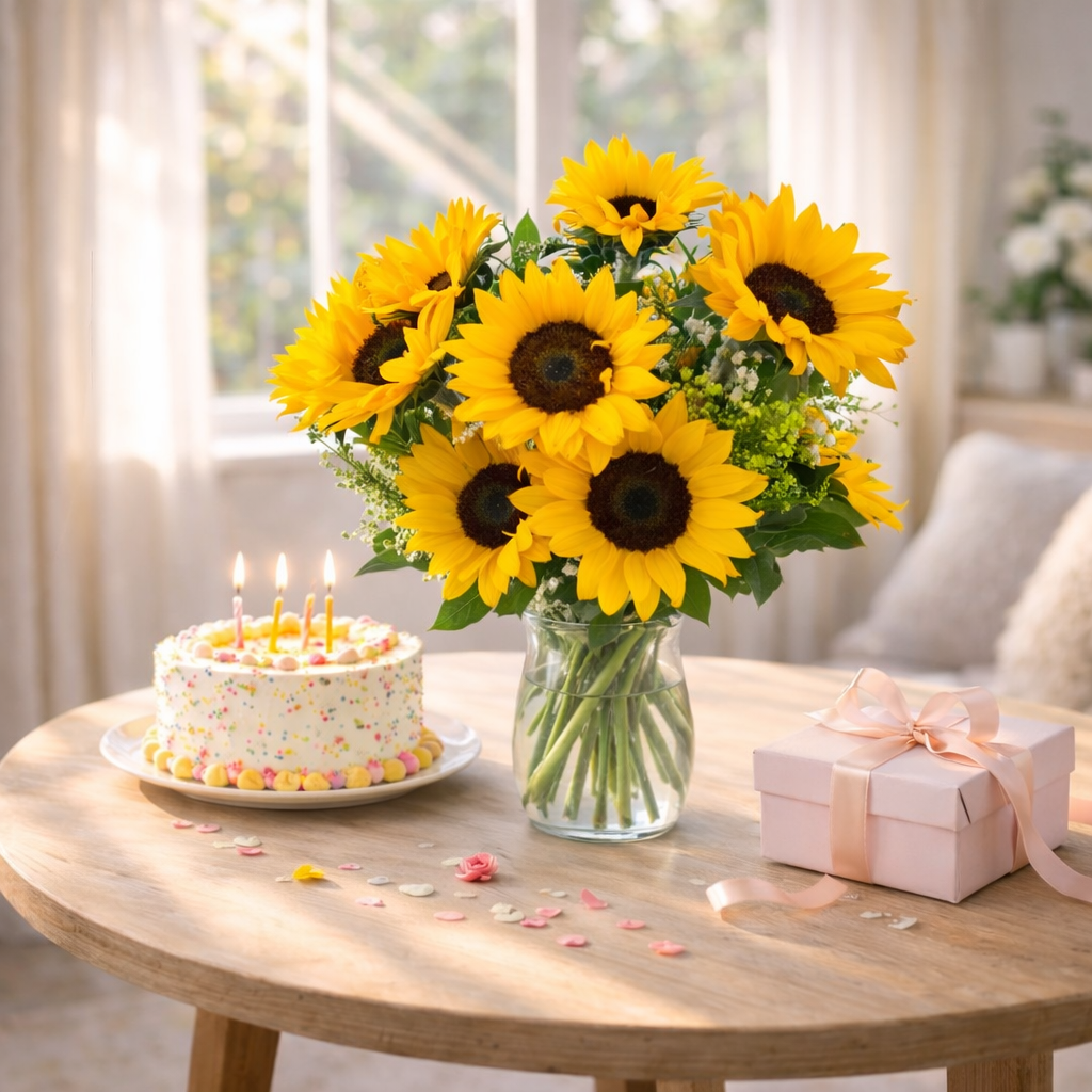 Sunny Sunflower Bouquet 🌻 in Glass Vase