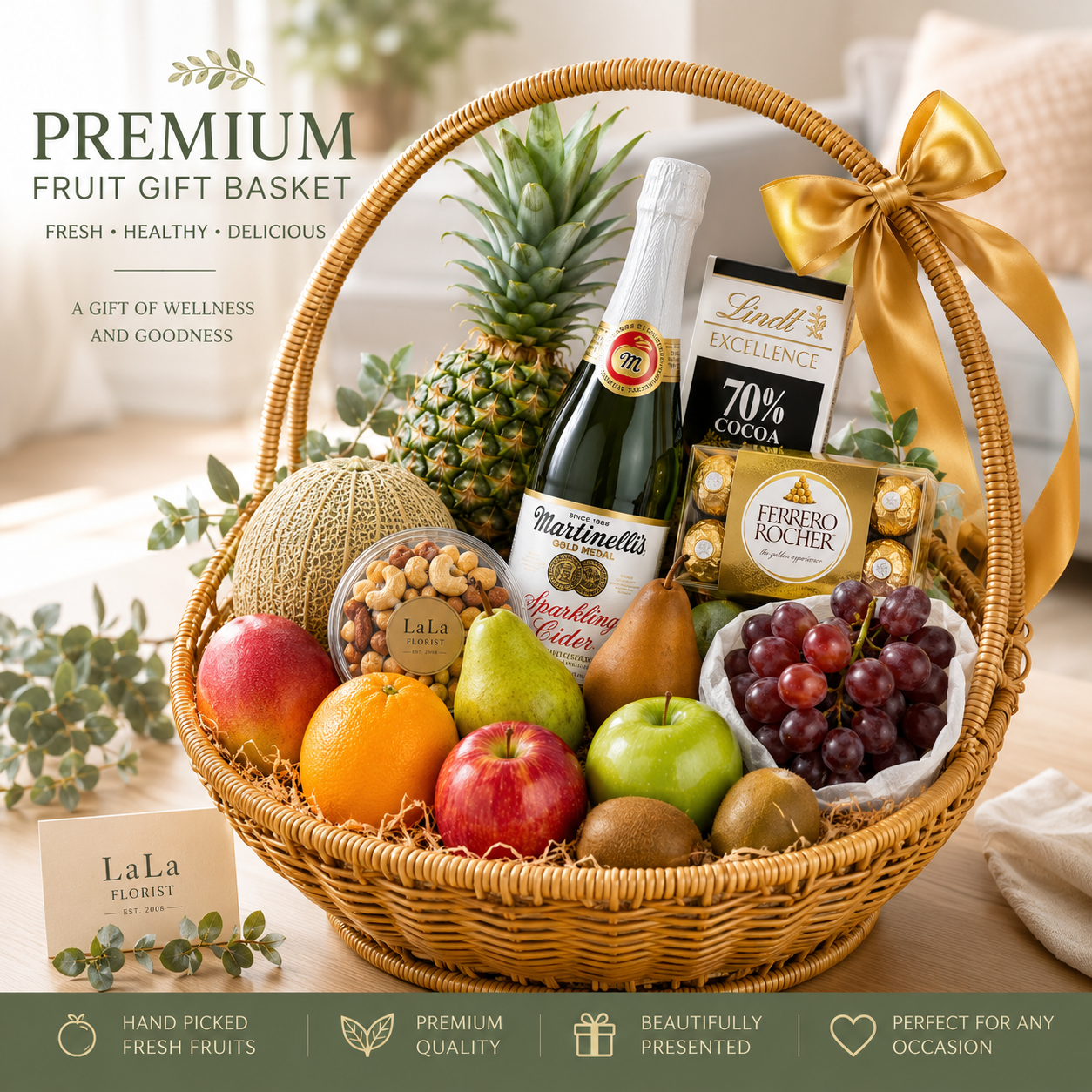 Premium Fruit Gift Basket with Sparkling Cider