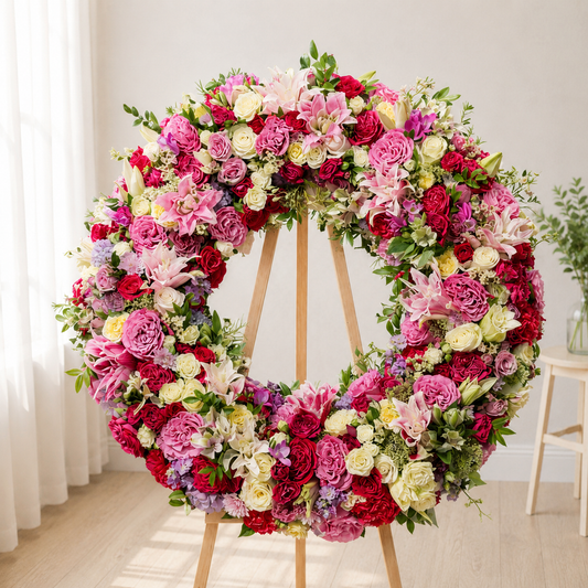 Pink & White Sympathy Standing Wreath