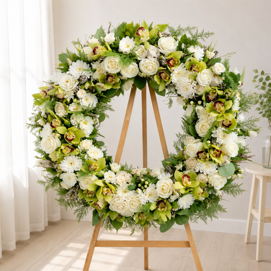 Elegant White Orchid Sympathy Wreath