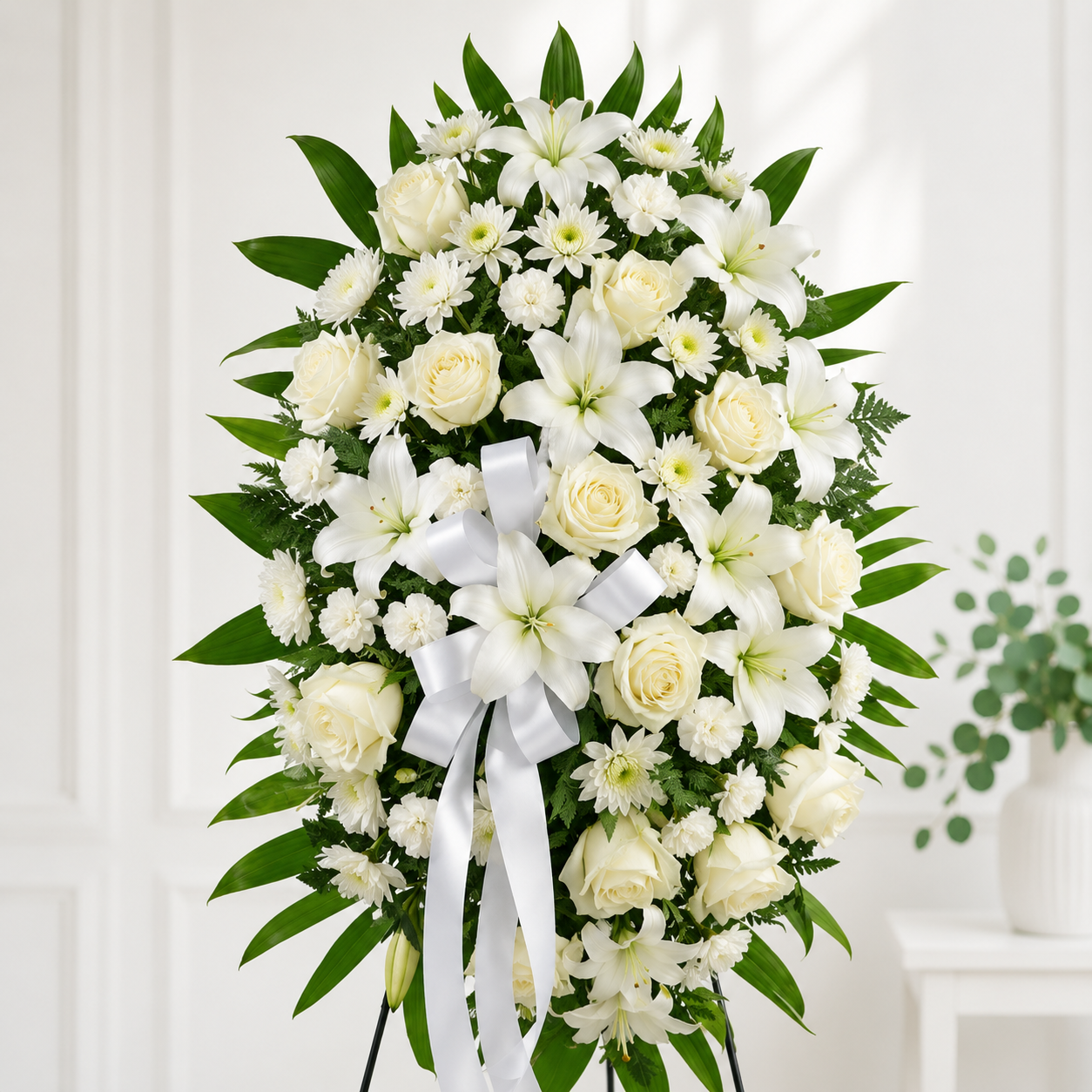 White Lily & Rose Standing Spray