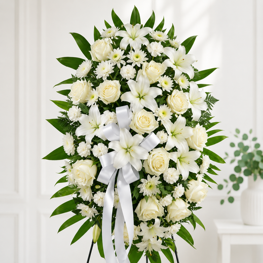 White Lily & Rose Standing Spray