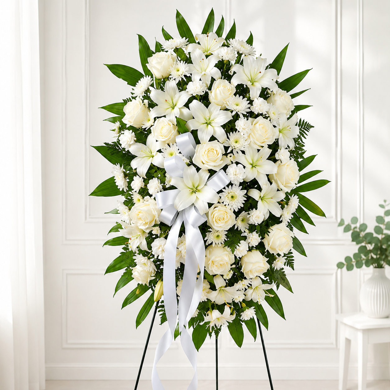 White Lily & Rose Standing Spray