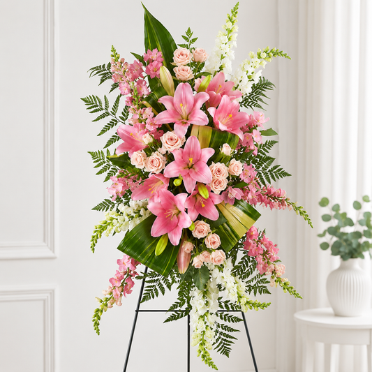Pink Lily & Rose Standing Spray
