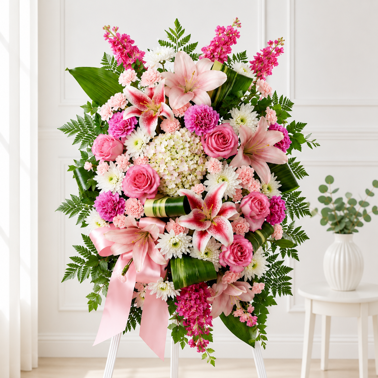 Pink Lily & Rose Standing Spray
