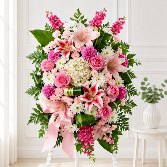 Pink Lily & Rose Standing Spray
