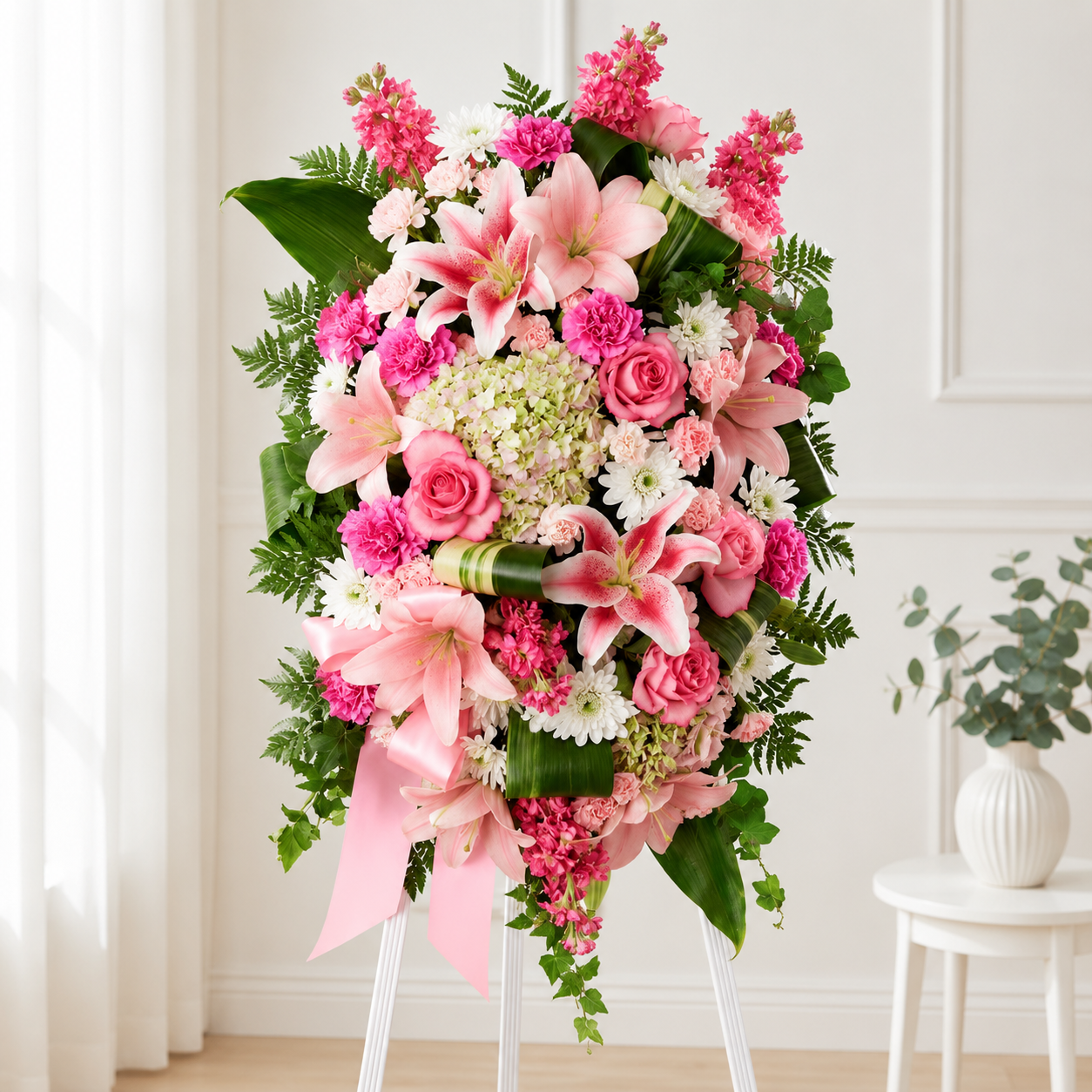 Pink Lily & Rose Standing Spray