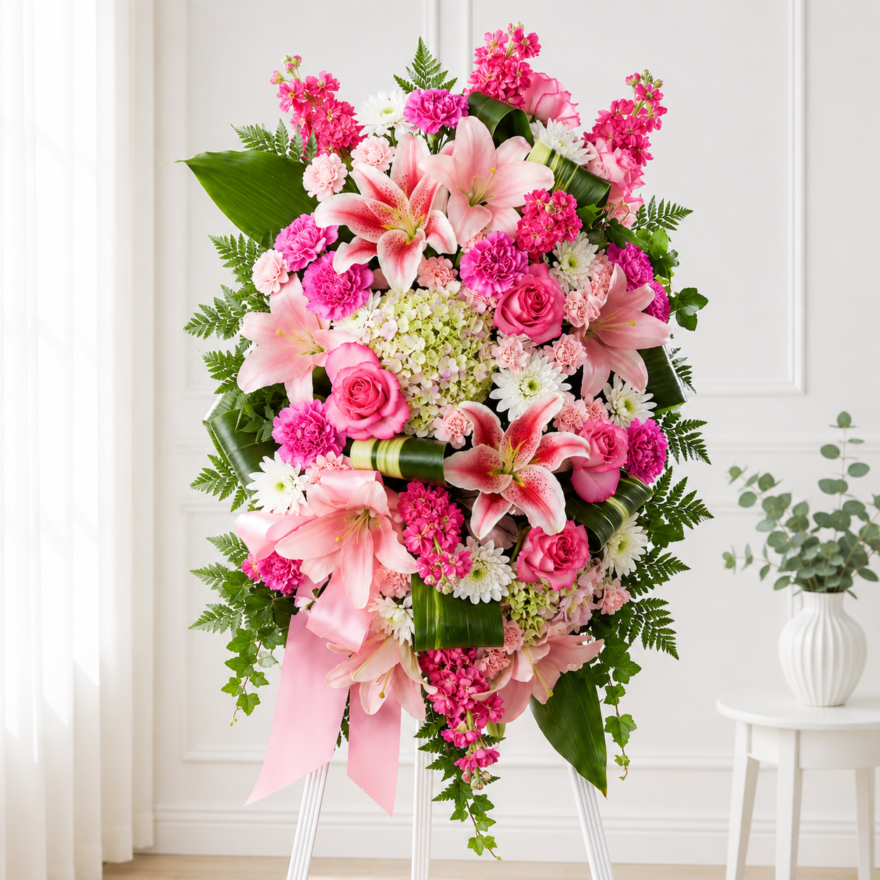 Pink Lily & Rose Standing Spray