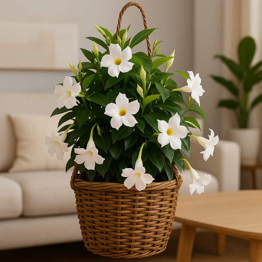 White Dipladenia Hanging Basket