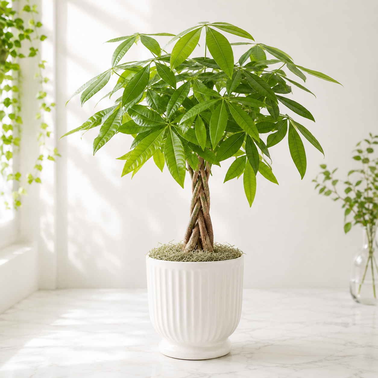 Elegant Money Tree in White Ceramic Pot