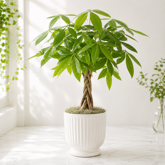 Elegant Money Tree in White Ceramic Pot
