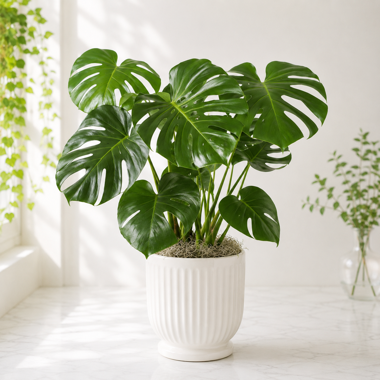 Elegant Monstera Plant in White Ceramic Pot
