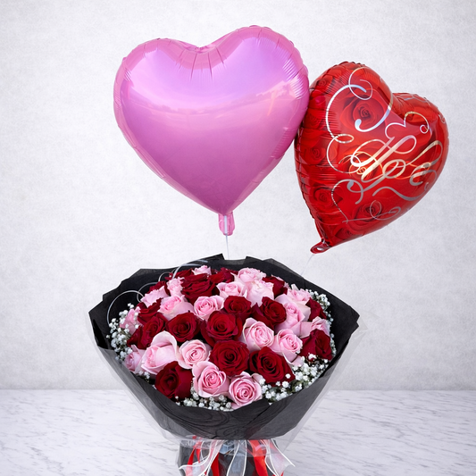48 Roses Love Bouquet with Heart Balloons