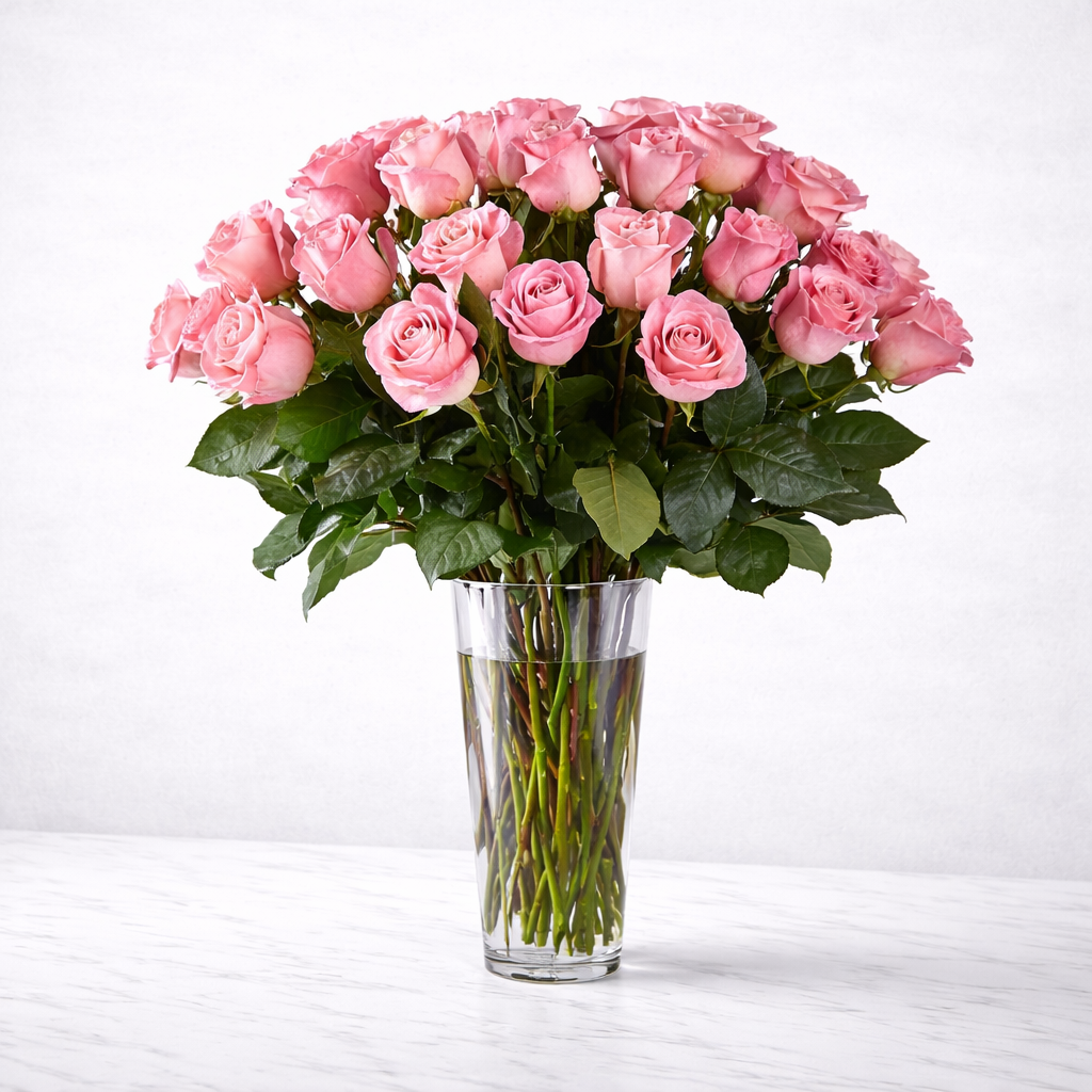 Long Stem Pink Rose Bouquet
