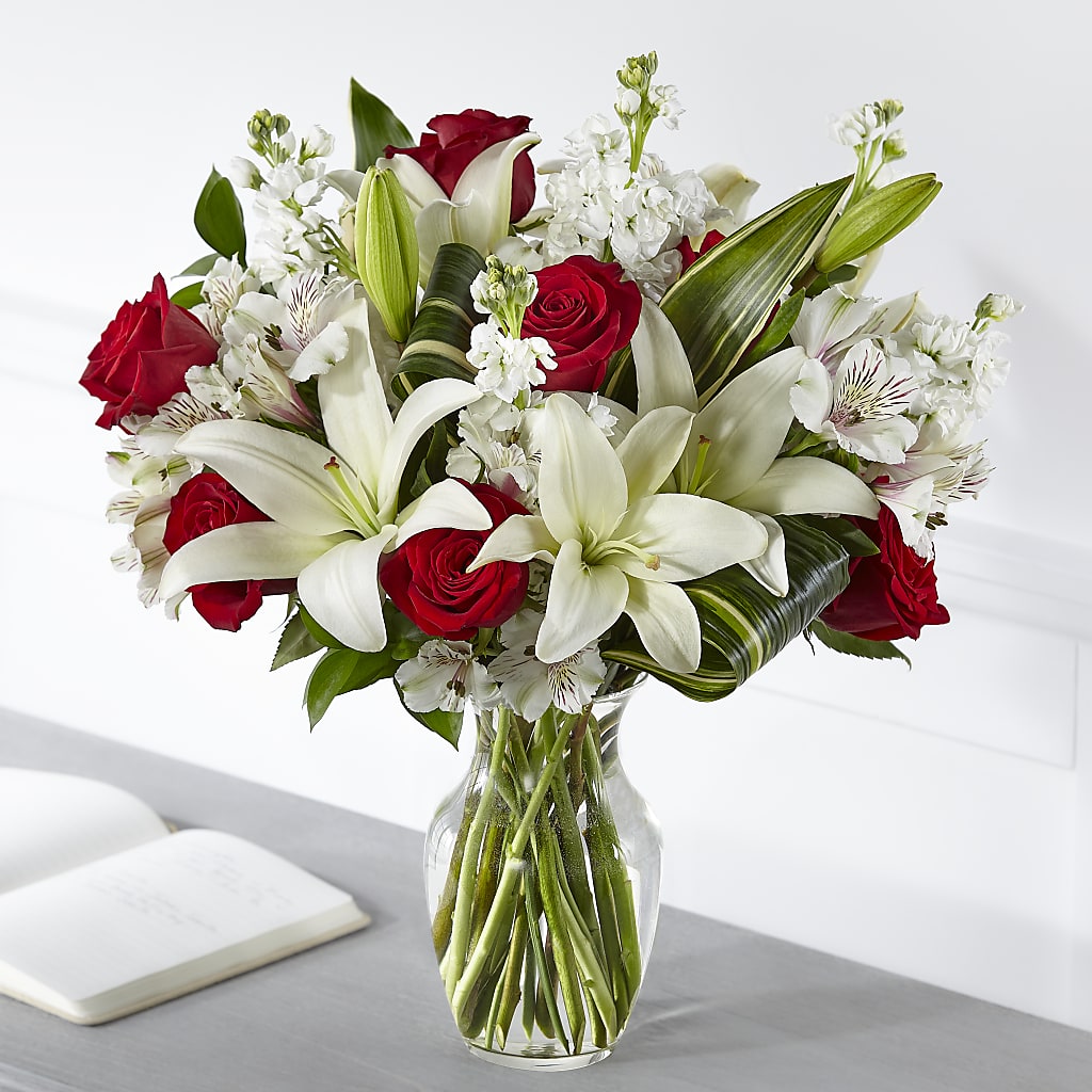 Loving Respect Bouquet – Elegant Red & White Sympathy Flowers