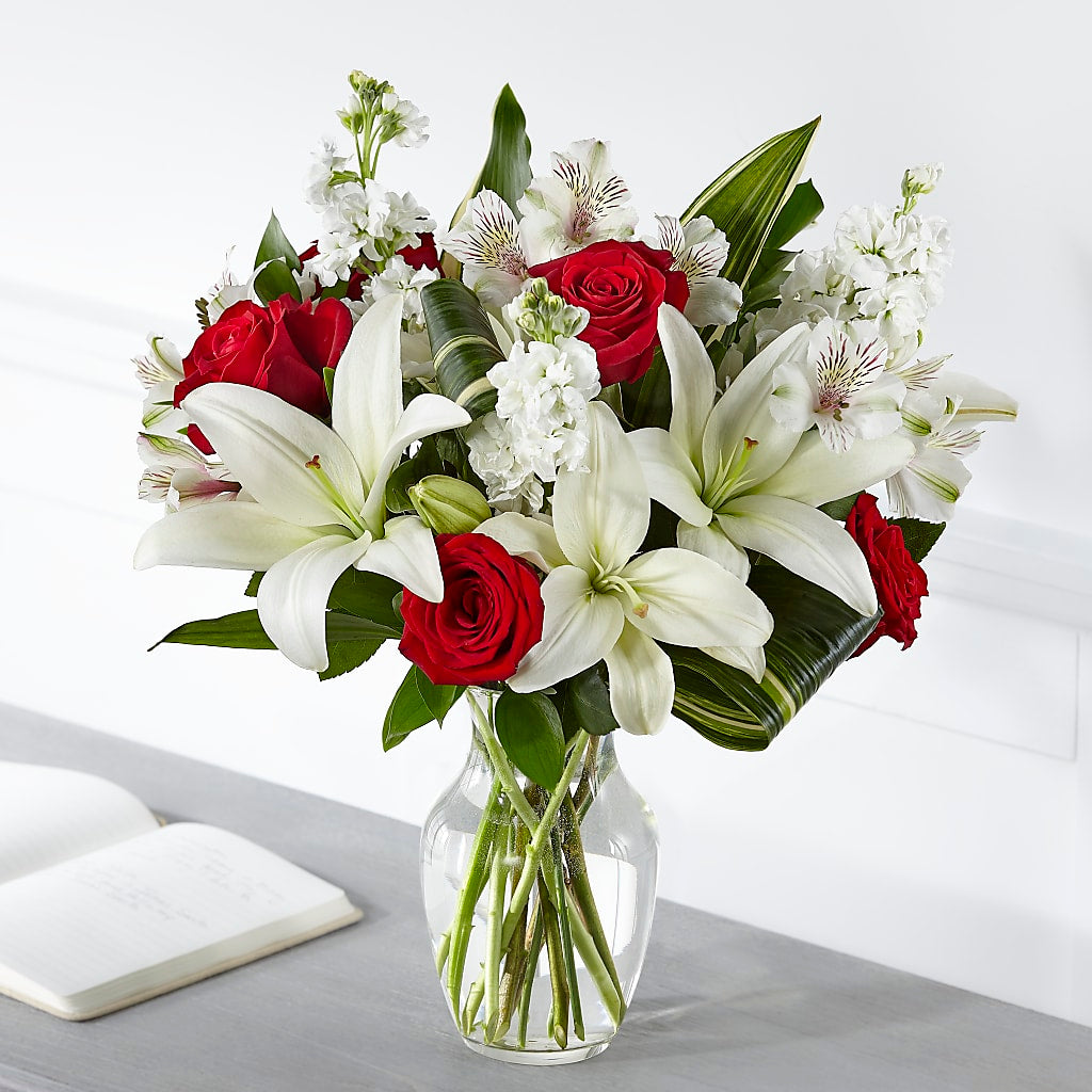 Loving Respect Bouquet – Elegant Red & White Sympathy Flowers